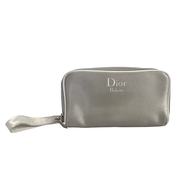 Dior Parfums Silver White Double Zip Toiletry Bag Trousse de Toilette Wristlet - Picture 9 of 9